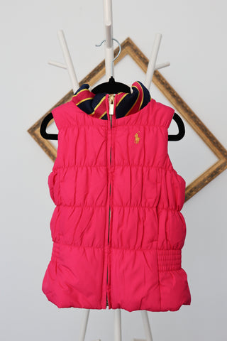 Ralph Lauren kids reversible white and pink puffer vest, size 4T