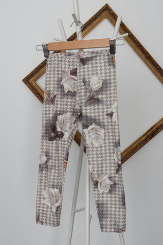 Monnalisa girls multicolour floral and houndstooth print leggings, size 8 years.