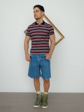 Gucci Tricolor Web Stripe Polo Shirt – Size L