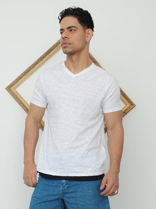 Neil Barrett Layered Hem V-Neck Slub T-Shirt - L