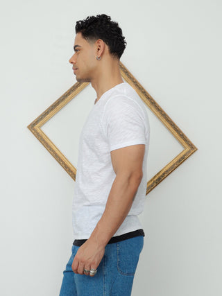 Neil Barrett Layered Hem V-Neck Slub T-Shirt - L