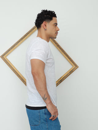Neil Barrett Layered Hem V-Neck Slub T-Shirt – White | L