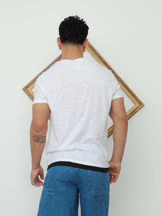 Neil Barrett Layered Hem V-Neck Slub T-Shirt - L