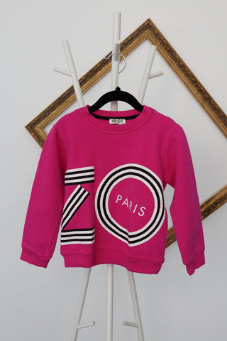 Kenzo Kids pink pullover sweatshirt with signature logo and PARIS text, size 4 years.