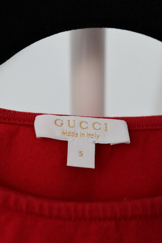 Gucci girls red cotton shirt with crystal embellished logo, size 5 years.