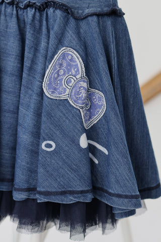 Diesel x Hello Kitty navy denim style dress with pleated skirt and layered tulle underskirt, size 4 years.