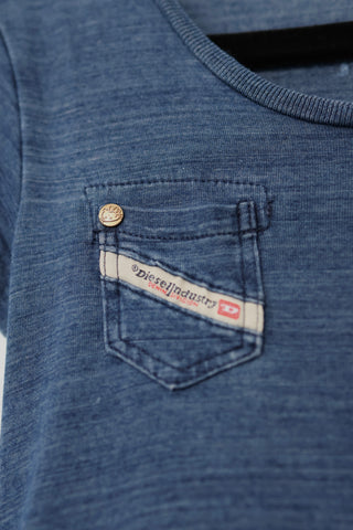 Diesel x Hello Kitty navy denim style dress with pleated skirt and layered tulle underskirt, size 4 years.