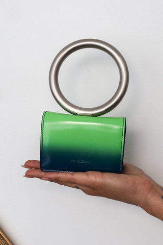 Salvatore Ferragamo green and blue airbrushed micro pouch new with tags.