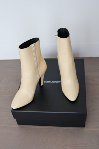 Saint Laurent beige soft calf leather ankle boots 68 95 Vanity size 38 new in box.