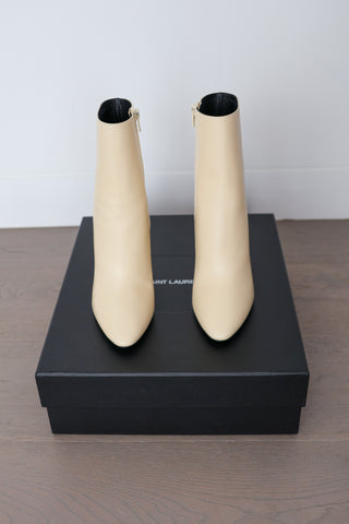 Saint Laurent beige soft calf leather ankle boots 68 95 Vanity size 38 new in box.