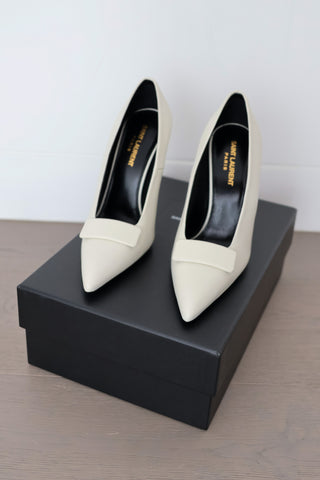 Saint Laurent Kayla 110 white nappa leather heels Blanc Optique new in box.