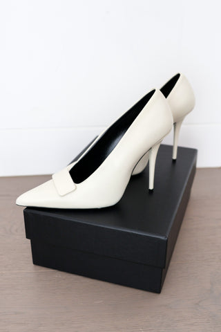 Saint Laurent Kayla 110 white nappa leather heels Blanc Optique new in box.