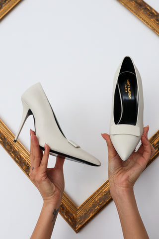 Saint Laurent Kayla 110 white nappa leather heels Blanc Optique new in box.