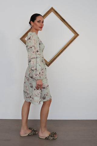 “Loeffler Randall leopard sequin bow sandals EU 37 with oversized knotted bow and beige base, photographed on model.”