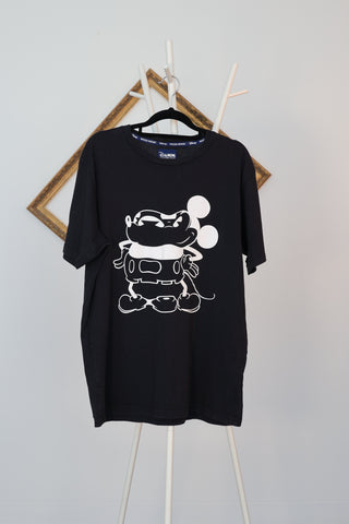 Wood Wood x Disney black Mickey Mouse graphic T-shirt hanging on display
