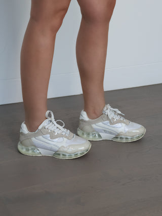 White Alexander Wang AWNYC Stadium Sneakers showing mixed mesh and suede upper details