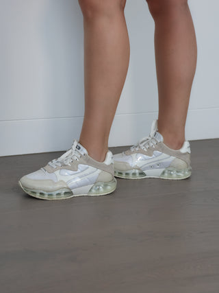 White Alexander Wang AWNYC Stadium Sneakers showing mixed mesh and suede upper details