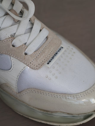 White Alexander Wang AWNYC Stadium Sneakers showing mixed mesh and suede upper details
