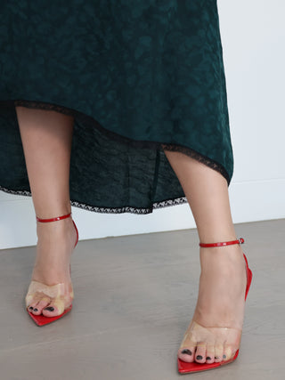 Gianvito Rossi red leather and plexi star ankle strap sandals with clear PVC detailing