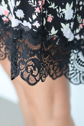 Claudie Pierlot black floral mid-length dress with lace hem detailing