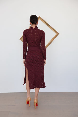Zimmermann Burgundy Wool Knit Maxi Dress - Size 8