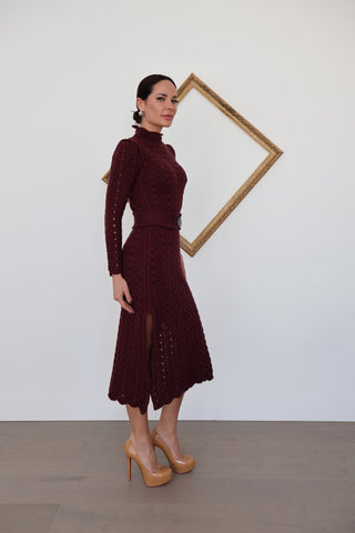 Zimmermann Burgundy Wool Knit Maxi Dress - Size 8