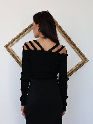 Glenn Martens x H&M black rib-knit cut-out long sleeve top, size M. New with tags designer collaboration piece.