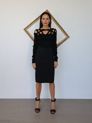 Helmut Lang black pencil skirt with clean tailored silhouette, size S