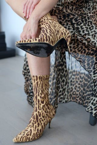 Zimmermann leopard print Lycra mid-length booties size 38.