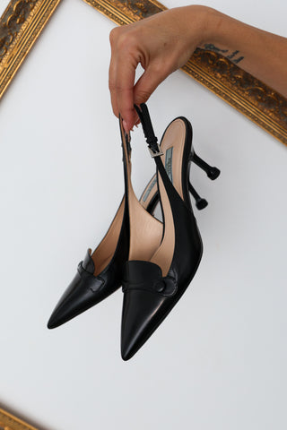 Prada black Spazzolato leather slingback pumps size 37.