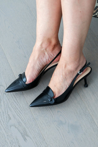 Prada black Spazzolato leather slingback pumps size 37.