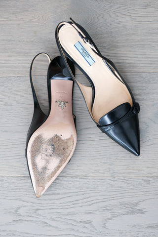 Prada black Spazzolato leather slingback pumps size 37.