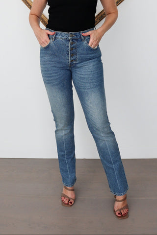 Reformation blue mid rise straight leg button fly jeans size 27.