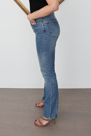Reformation blue mid rise straight leg button fly jeans size 27.