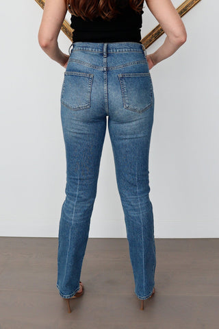 Reformation blue mid rise straight leg button fly jeans size 27.