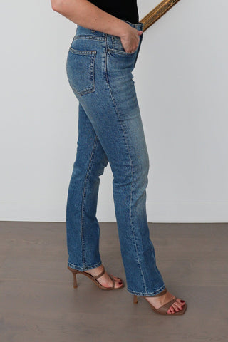 Reformation blue mid rise straight leg button fly jeans size 27.