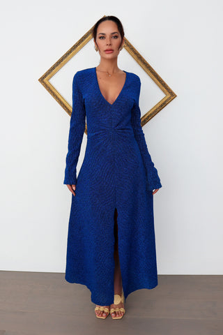 ROTATE Birger Christensen blue metallic dress size small.