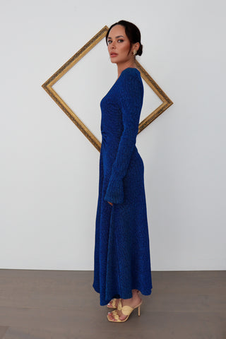 ROTATE Birger Christensen blue metallic dress size small.