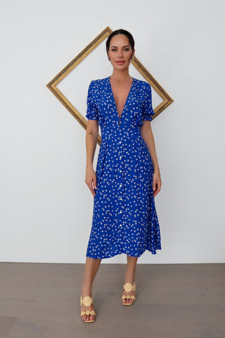 Faithfull The Brand Farah dress in Cobalt Betina Floral size AU 8.