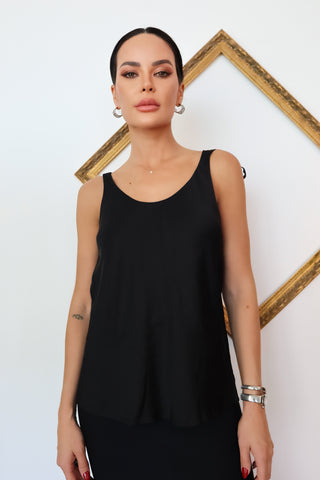Zimmermann black tie strap tank top scoop neckline with bow shoulder straps