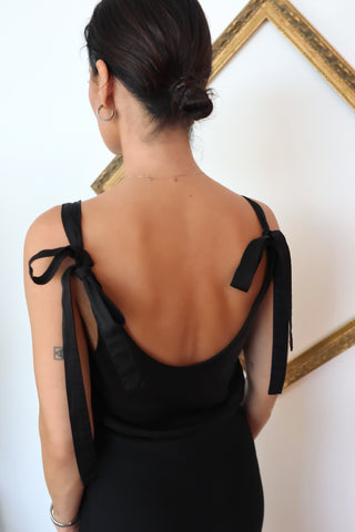 Zimmermann black tie strap tank top scoop neckline with bow shoulder straps