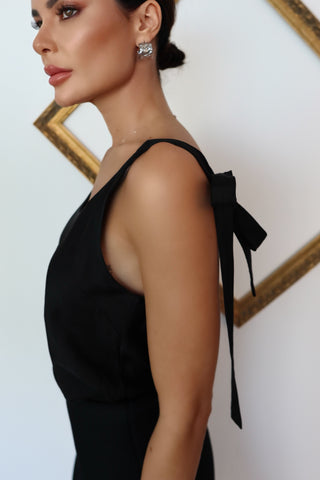 Zimmermann black tie strap tank top scoop neckline with bow shoulder straps