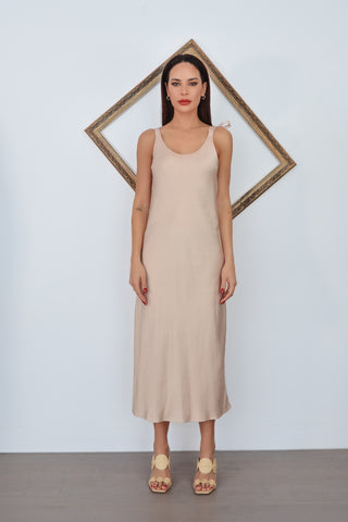 Zimmermann Setim beige satin midi slip dress with shoulder tie detail size 0.