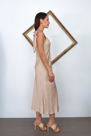 Zimmermann Setim beige satin midi slip dress with shoulder tie detail size 0.