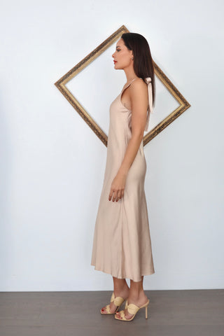 Zimmermann Setim beige satin midi slip dress with shoulder tie detail size 0.