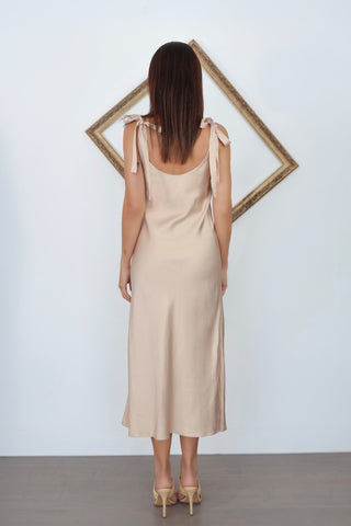 Zimmermann Setim beige satin midi slip dress with shoulder tie detail size 0.