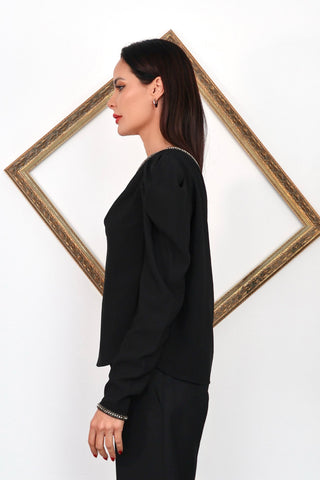 Self Portrait black one shoulder top with crystal trim asymmetric design UK6.