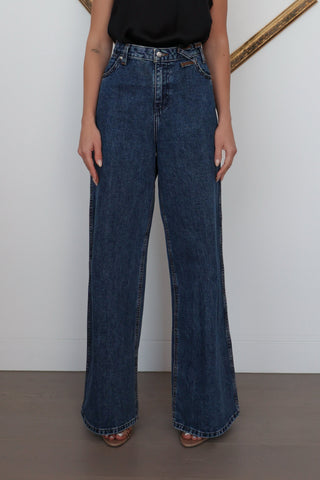 Wrangler x Staud Wide Leg Jeans, Blue, Size 28x32