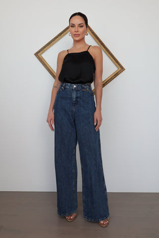 Wrangler x Staud Wide Leg Jeans, Blue, Size 28x32