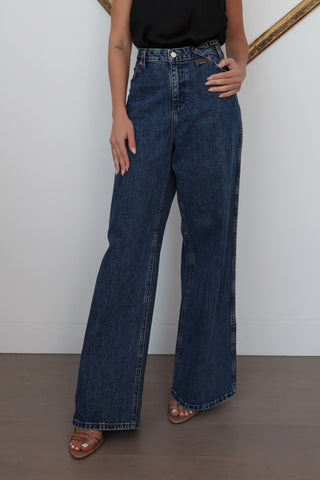 Wrangler x Staud Wide Leg Jeans, Blue, Size 28x32
